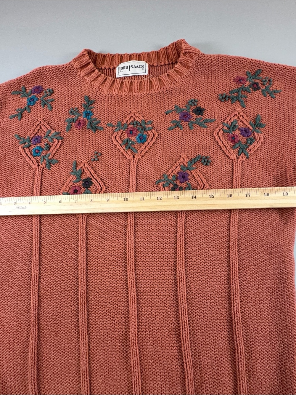 Vintage Lord Isaacs 80s 90s Floral Embroidered Ramie Cotton Style Sweater M/L - Picture 8 of 11
